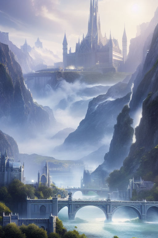 minas tirith, mountains, art deco, sense of awe, eerie