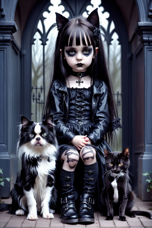 Cherry - Elegant Gothic Lolita EGL Girl with Creepy Pet Rag Doll Rabbit Big  Eyes Gothic Art Print