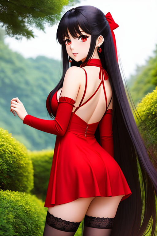 anime girl in a long red dress