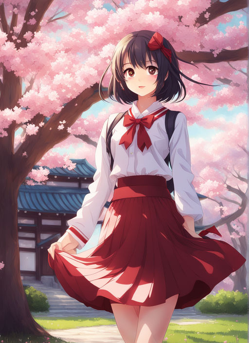 Japanese Anime Girl Under A Cherry Blossom Tree Skateboard