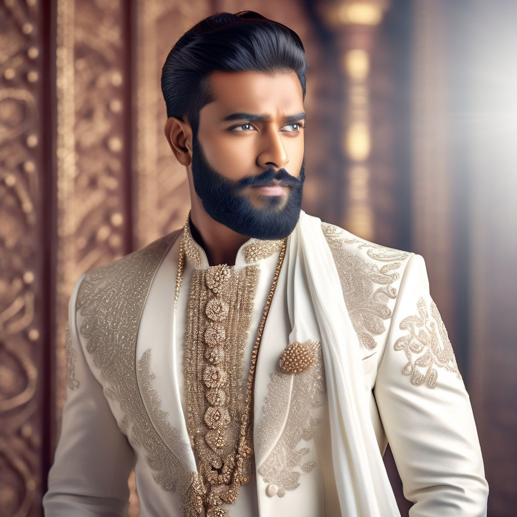 Photo of Unique groom look with blue sherwani and gold accessories