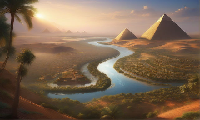 The nile river flowing through ancient egypt : r/midjourney