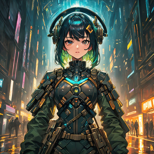 Anime-style cyberpunk girl with futuristic fashion