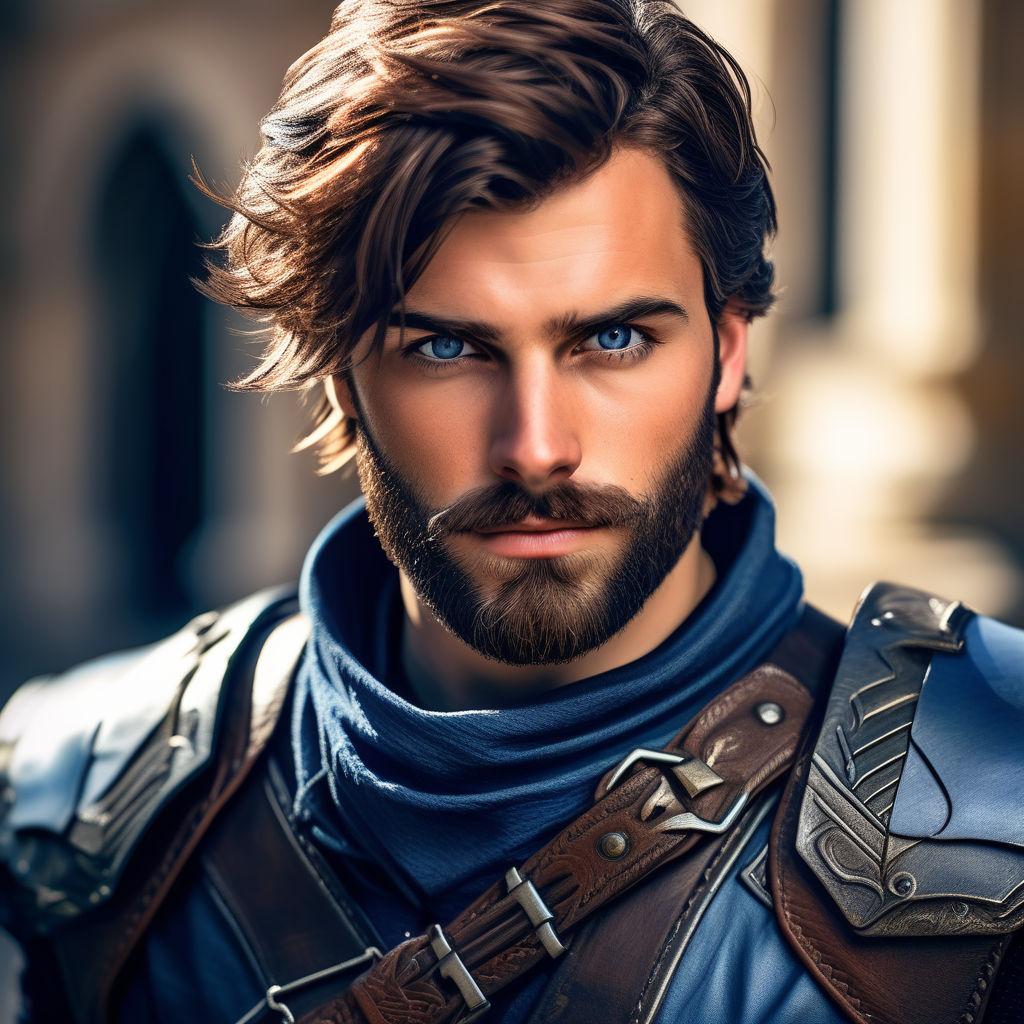 Male Human, Heroic Knight, mid 30's brown hair, short