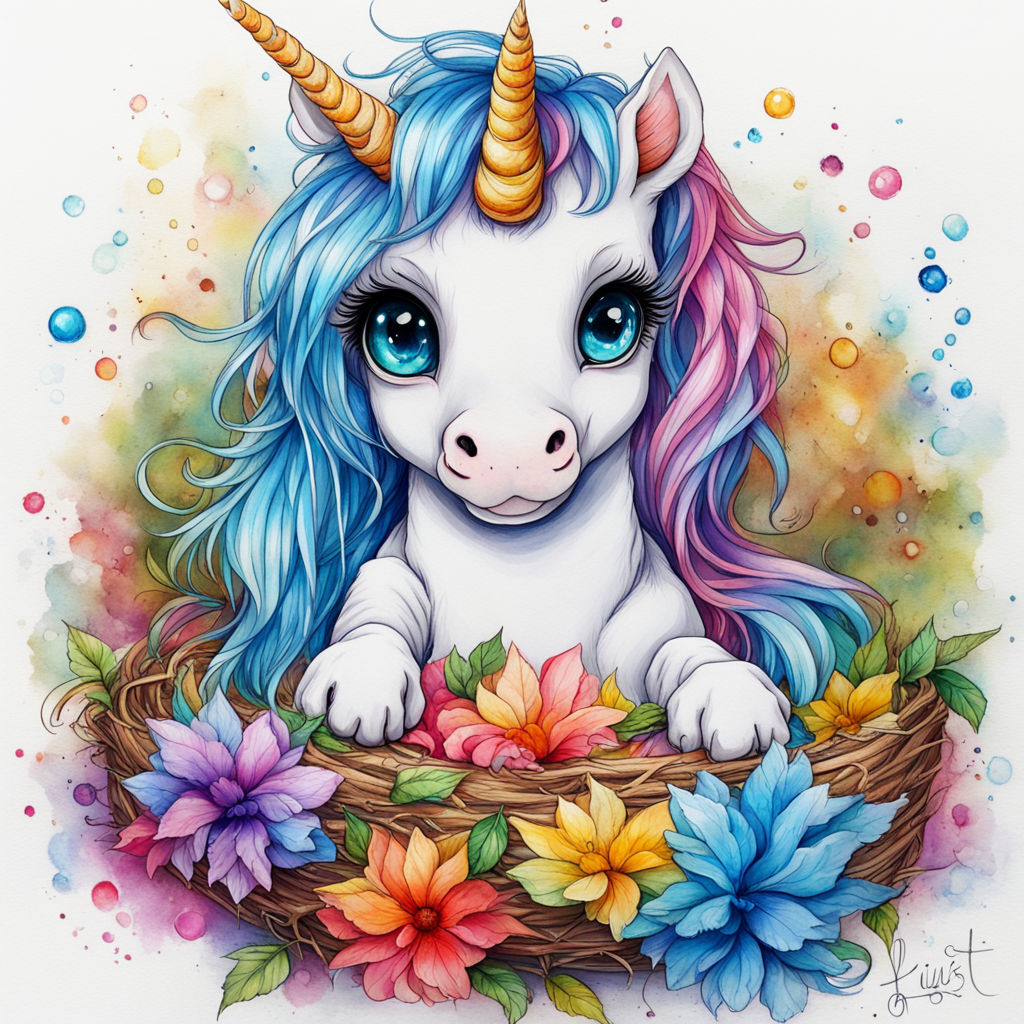 A small unicorn with long blue hair, vector, color drawing or illustration  Stock Vector Image & Art - Alamy