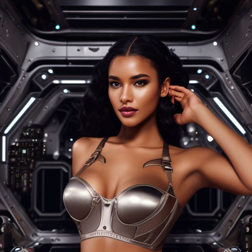 Tall Sexy Woman In Minimalist Futuristic Lingerie. Metal Bra And