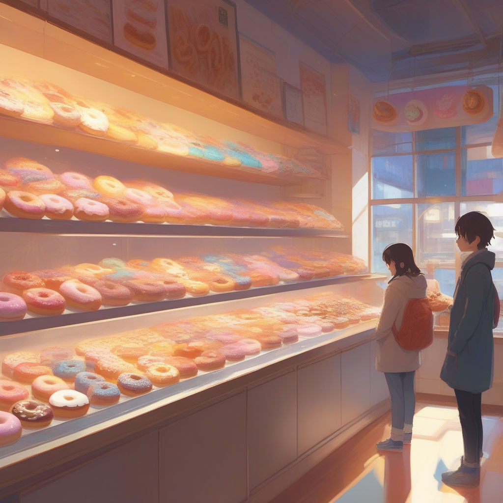 Lo-Fi anime Tokyo Doughnut cafe, sunrise, morning, b...