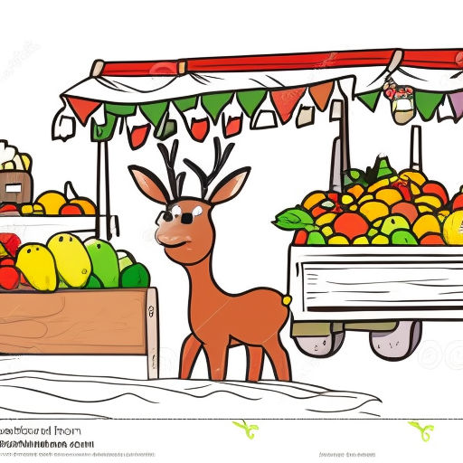 Fruit market cartoon illustration and one cute baby reindeer... by Ani  Garza T - Playground AI
