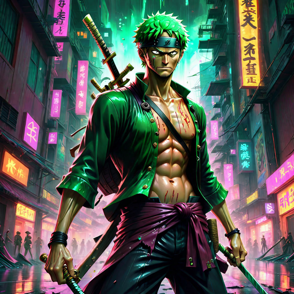 Zoro One Piece Visual Novel Cinematic Agfacolor OLED · Creative Fabrica