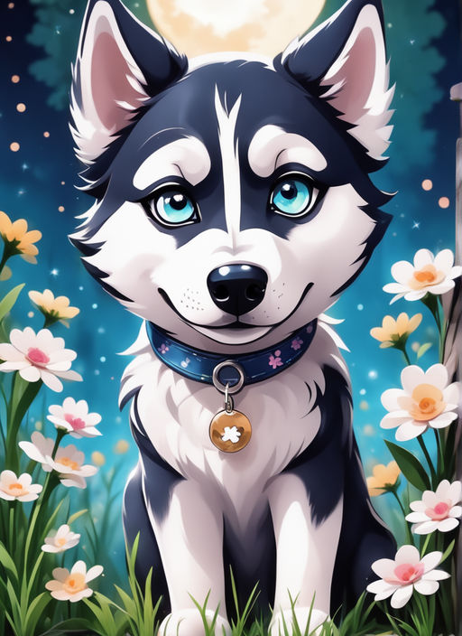 Cute husky anthropomorphic furry female cartoon