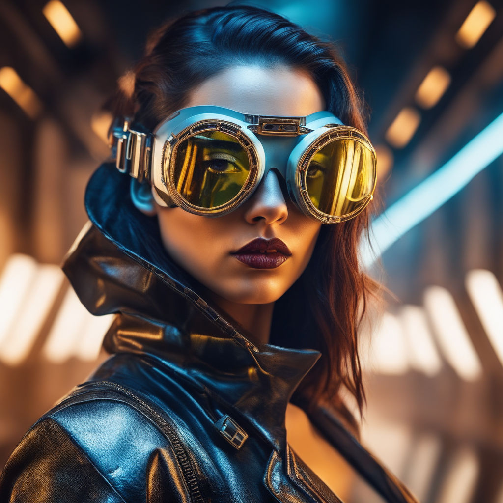 Beautiful Female Cyberpunk Girl on Futuristic Motorbike · Creative