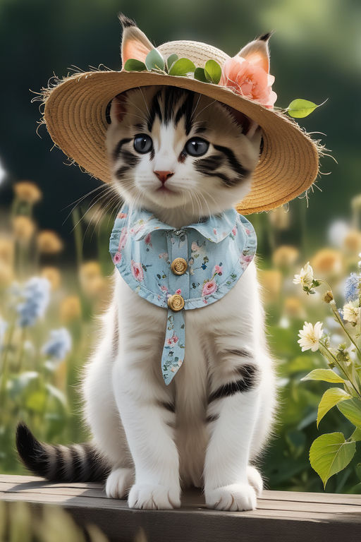 pretty-bee592: Cute cat wearing nursing hat, surrounded by flowers