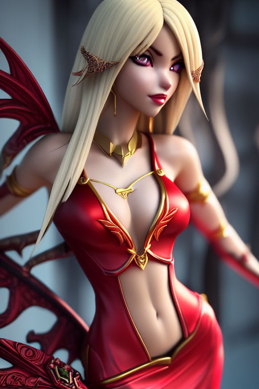 AI Generated Image - A Succubus, With A Tight Red Dress