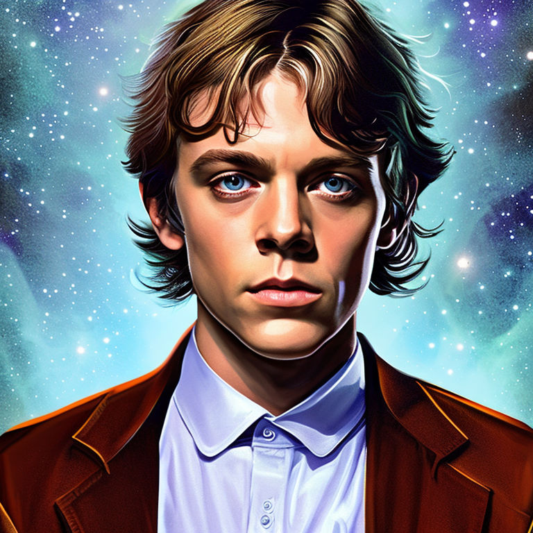 a medium shot photography of young mark hamill as luke skywalker in return  of the jedi + expressive face + science-fiction landscape)) :: beautiful  photography with highly detailed face :: intricate +