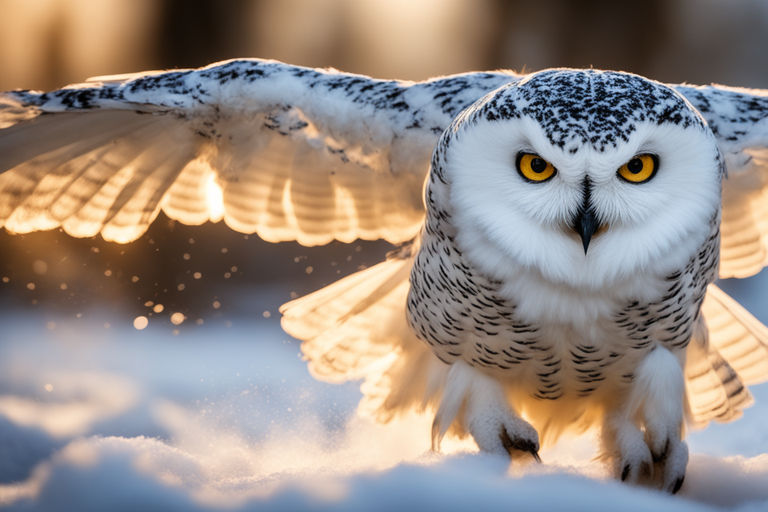 snowy owl with blue eyes flying