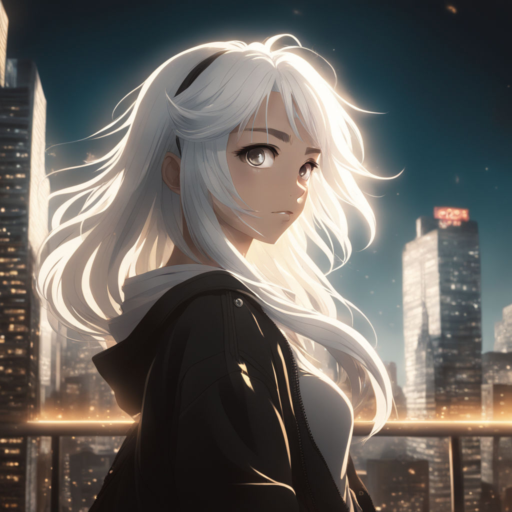 girl beautiful anime style white hair - Playground