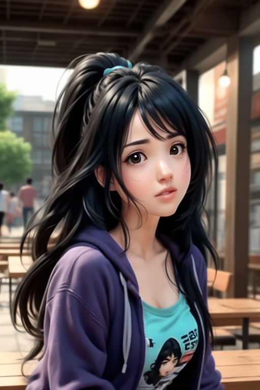 Masterpiece, 2d lovely anime girl, black hair, dark eyes, beautiful face,  full body