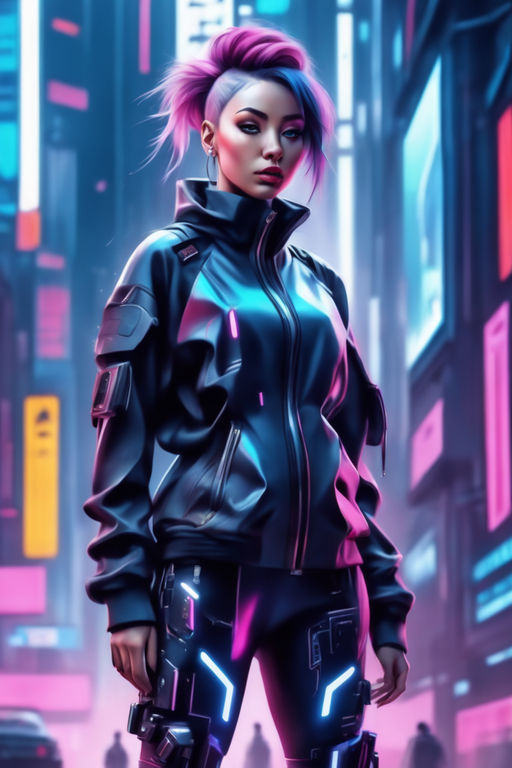 looking at viewer, anime, anime girls, leather tights, cyberpunk, portrait  display, AI art