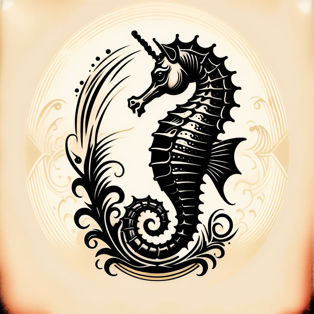 Orange Seahorse Tribal Tattoo