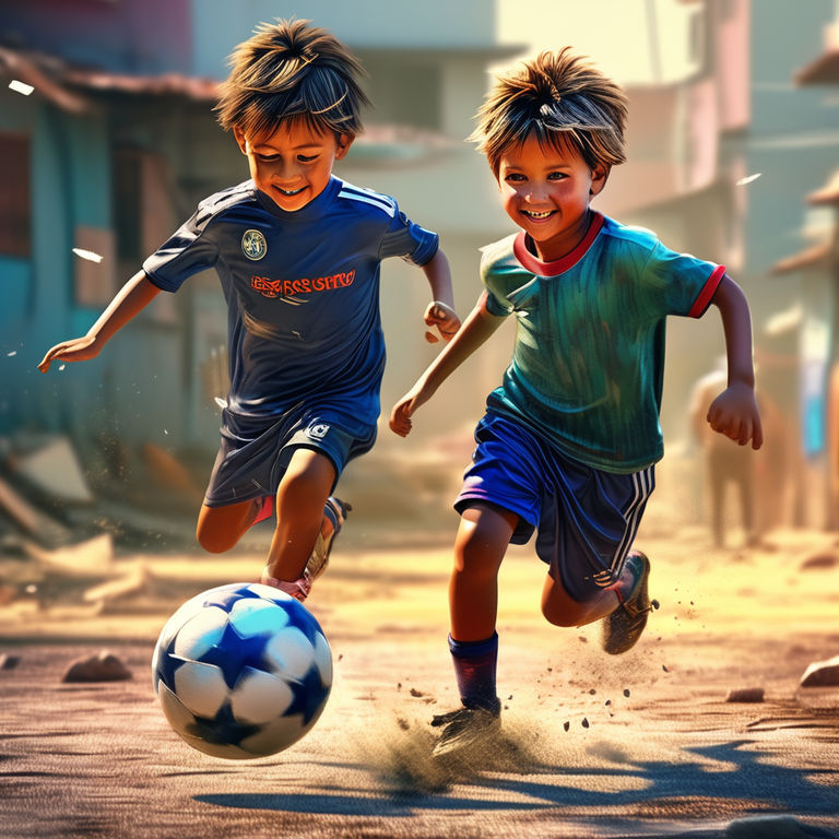 Children playing football in the forest on Craiyon