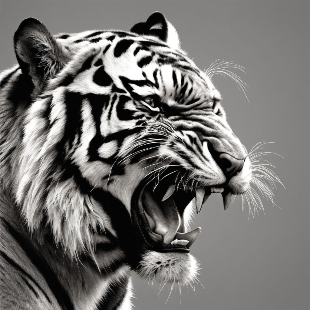 tiger face roaring black and white