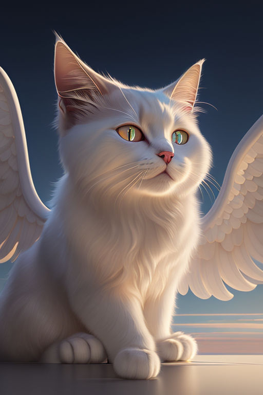 white cat with angel wings