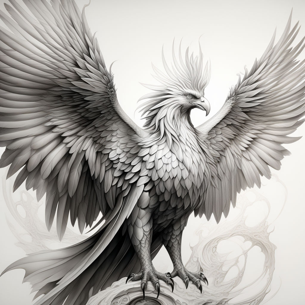 2d clipart phoenix bird black and white low detail