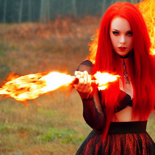 Female Oni Vampire Red Fire Burning Around It