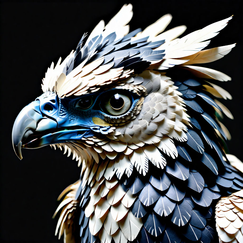 A cybernetic majestic beautiful powerful harpy eagle with black wings with  gold tips stunning hyper realistic photorealistic - Playground