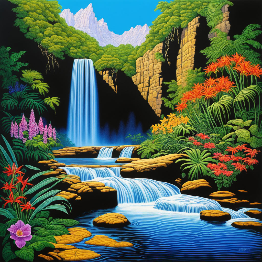 How to Draw a Beautiful Waterfall Scenery