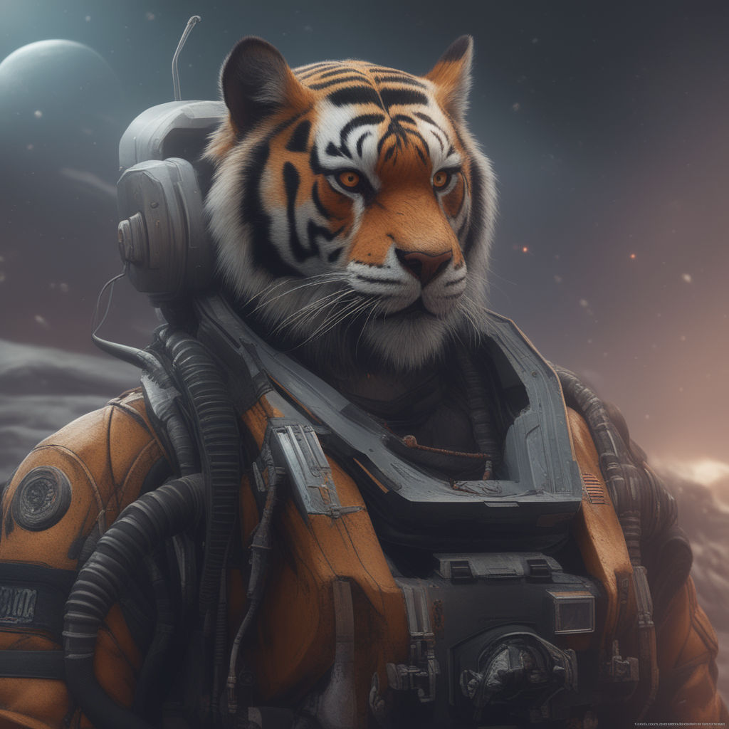 Lexica - Tiger using technology, 3d render