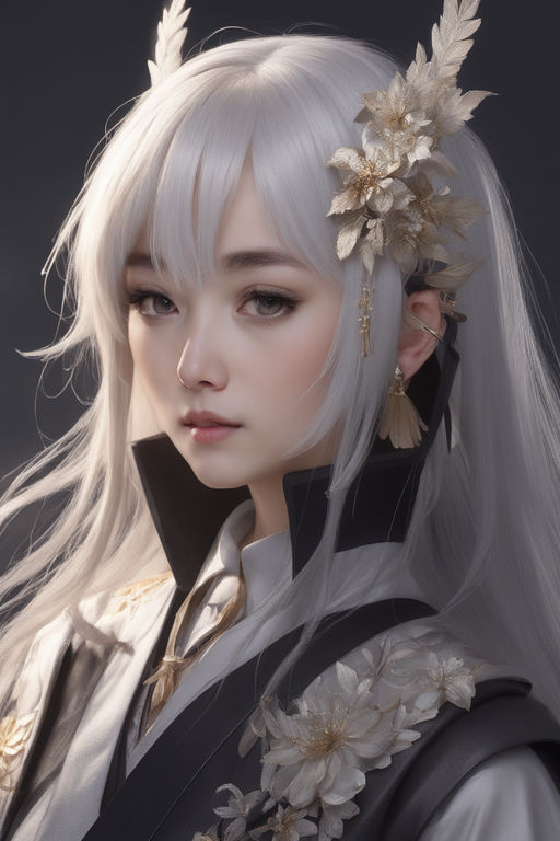 girl beautiful anime style white hair - Playground