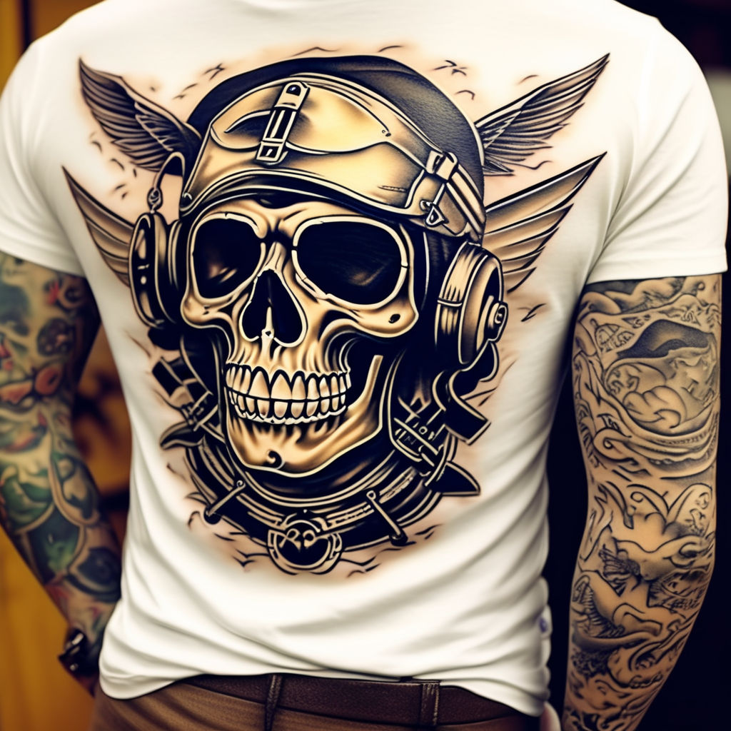 Skull Tattoo with Gas Mask and Planes