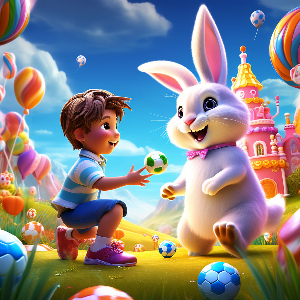 happy CUTEST bunny couples with big eyes pixar white background ethereal  mist - Playground