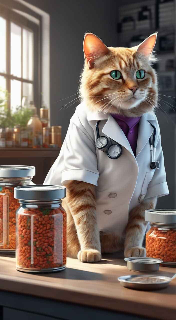 cat wearing a lab coat, highly detailed, 4 k