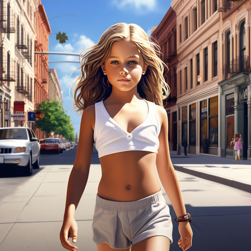blonde 10-year-girl scowling. White tank top. Bare shoulders. Little.  Symmetry. Beautiful. - Playground