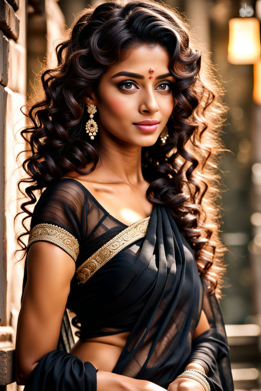 Curly hair woman wearing a saree dress on studio Stock Photo | Adobe Stock