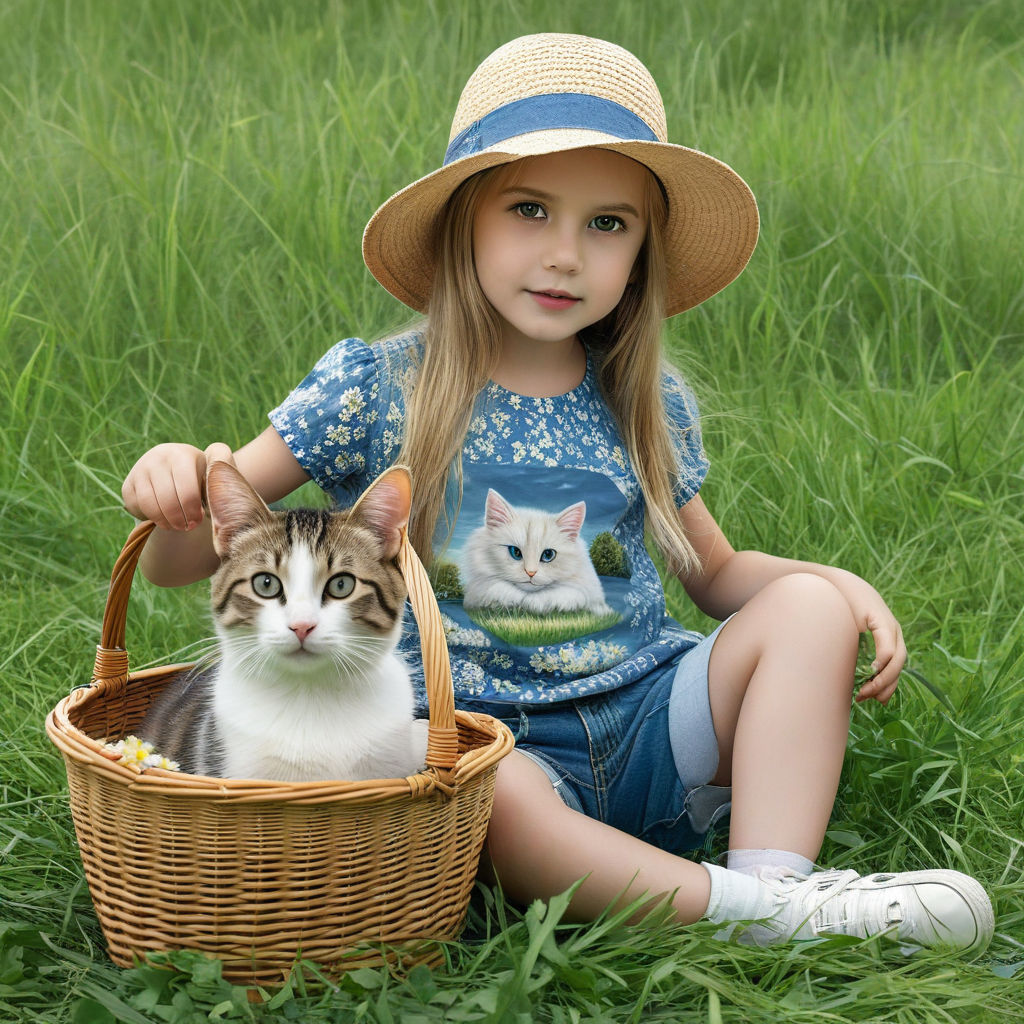 dark haired couple fishing with their tabby colored cat. woman's hair is  black and she is wearing a floral sundress. cat is wearing a bucket hat  with floral design. - Playground