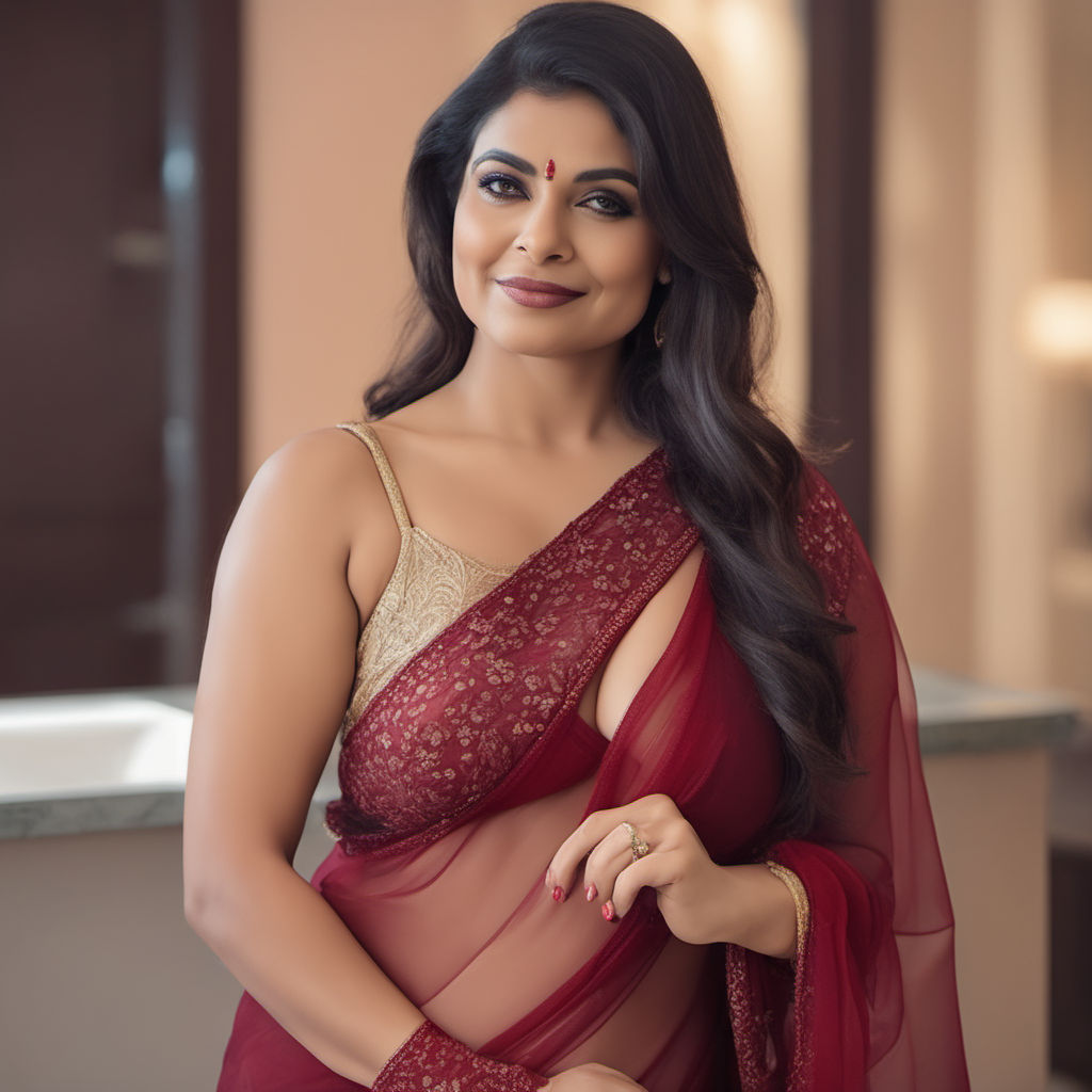 wife transprent saree in boobs photo
