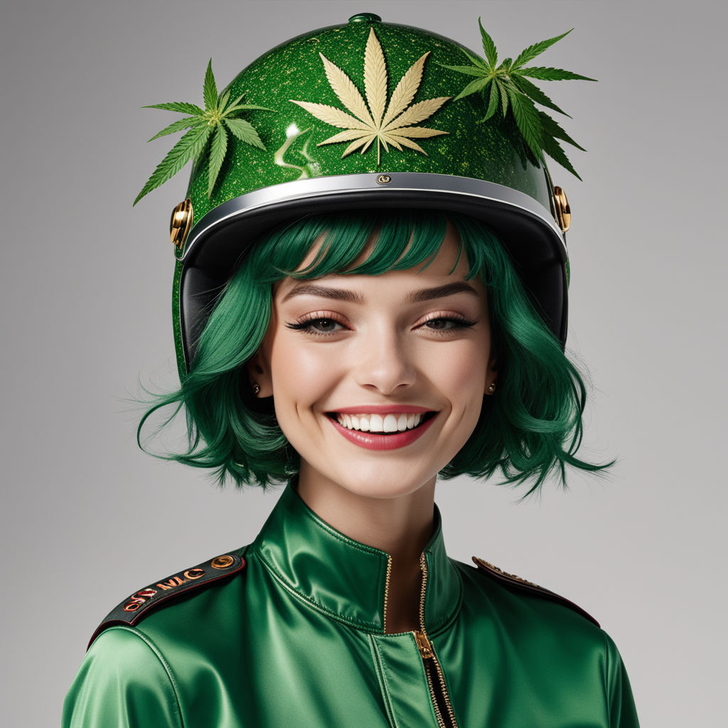 fashion smile tomboy wearing a cannabis helmet gucci - Playground