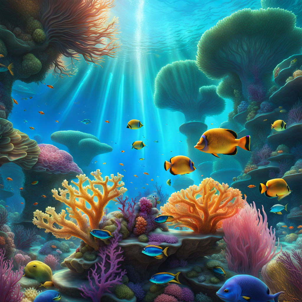 a wonderfull ocean with blue glowy coral reef - Playground