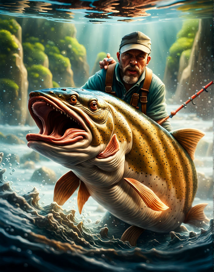 extremely realistic and detailed digital painting of a Bass(fish