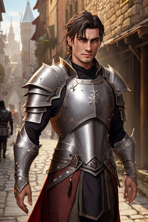 Male Human, Heroic Knight, mid 30's brown hair, short