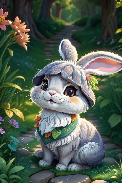 Cute Bunny AI Art Wall Art Wall Decor House Decor Perfect Gift AI Digital  Art Download adorable Fluffy Bunny in a Flower Garden 