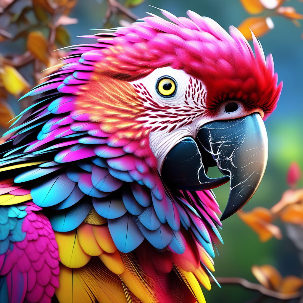 Colorful parrot drawing in the jungle