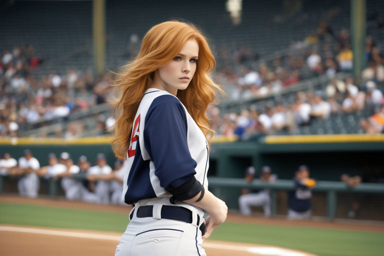 Young pretty sensual and glamorous bad girl baseball player during baseball  game - Playground