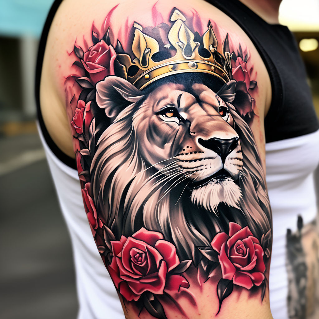 1pc Temporary Tattoo Sticker With Water Transfer Printing Technology,  Neutral Lion & Floral Print Realistic Tattoo, Suitable For Men, Girls And  Women | SHEIN USA