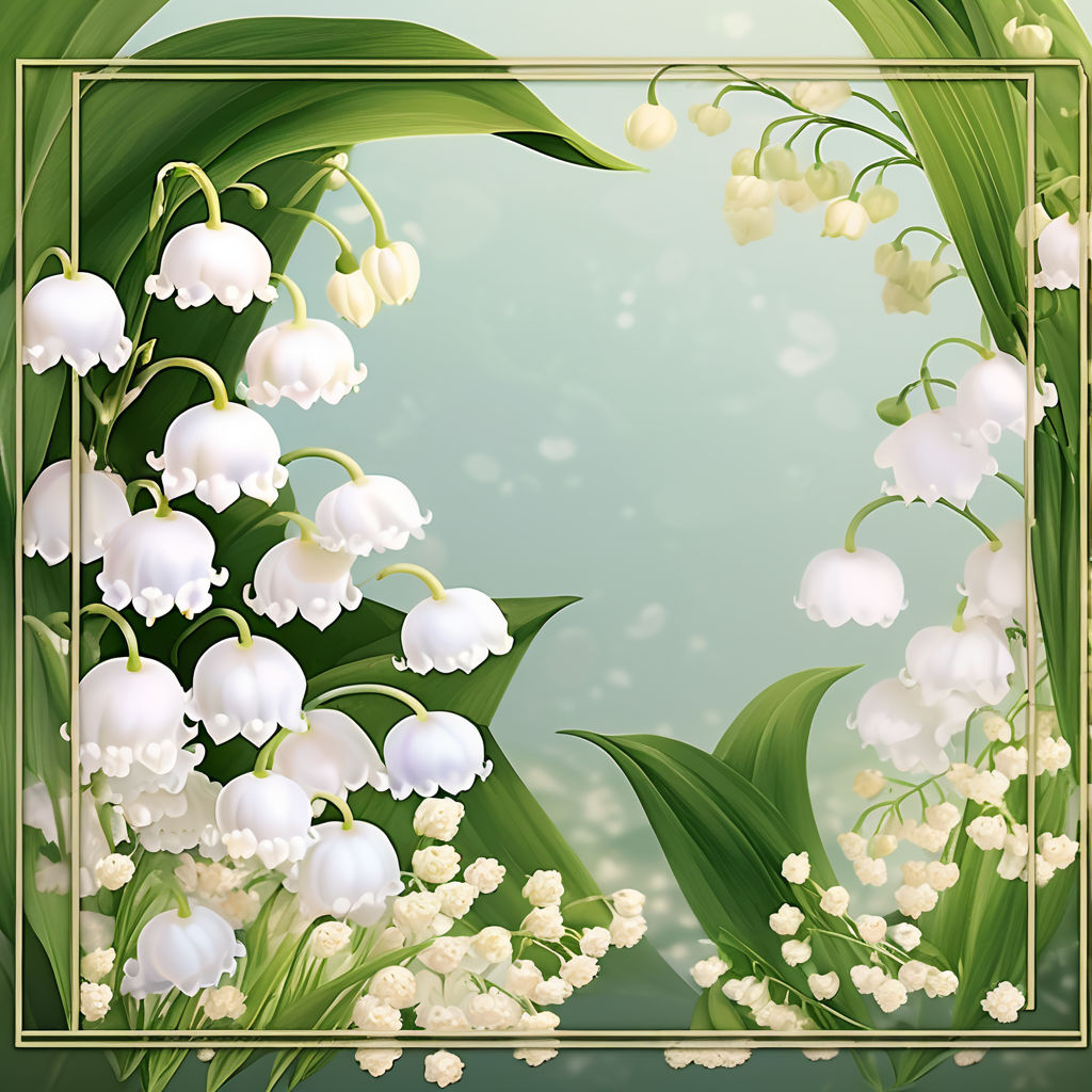 Prompt: lily of the valley flower, frame, square