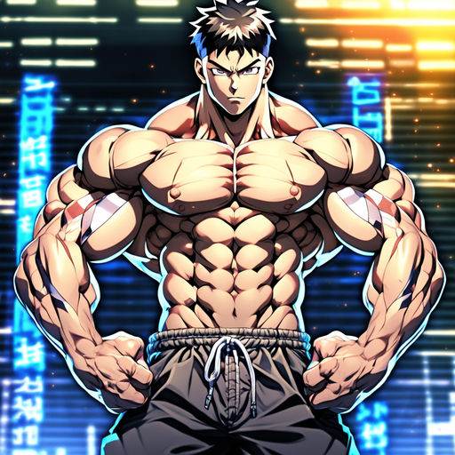 Anime man Character strong muscle power full - Playground