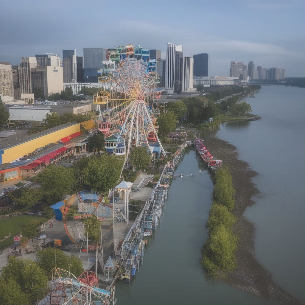 ferris wheel at the end of a fishing pier far away - Playground